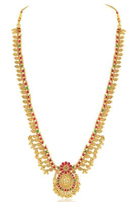 Goddess lakshmi faux ruby faux emerald studded bridal short long necklace earrings set 5