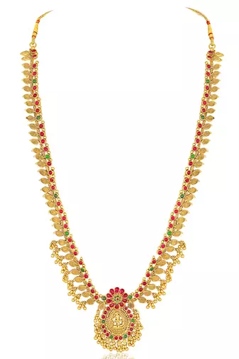 Goddess lakshmi faux ruby faux emerald studded bridal short long necklace earrings set