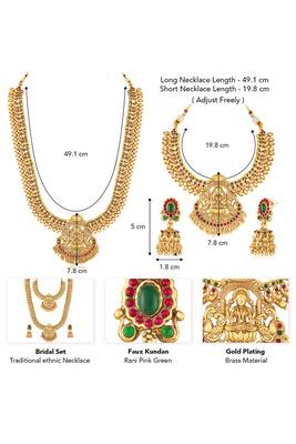 Goddess lakshmi gold plated bridal long & short necklace with earrings jewellery set for women 4