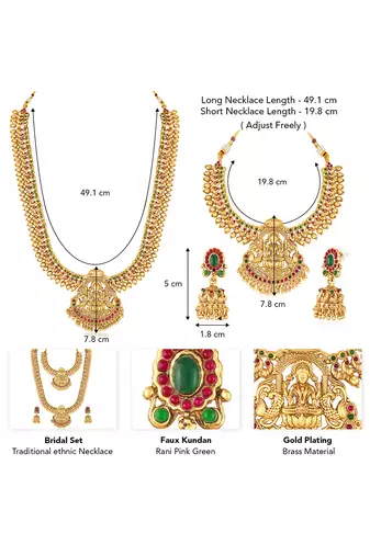 Goddess lakshmi gold plated bridal long & short necklace with earrings jewellery set for women