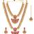 Gold plated faux kundan & beads studded bridal necklace earrings & maangtikka jewellery set