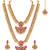 Gold plated faux kundan & beads studded bridal necklace earrings & maangtikka jewellery set