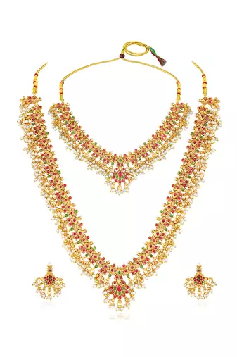Faux ruby studded gold plated ethnic kamarbandh belly chain jewellery for women & girls