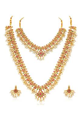 Faux ruby studded gold plated ethnic kamarbandh belly chain jewellery for women & girls 3
