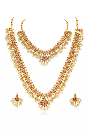 Faux ruby studded gold plated ethnic kamarbandh belly chain jewellery for women & girls