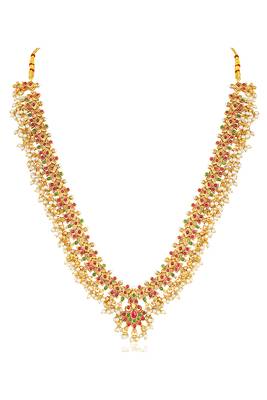 Faux ruby studded gold plated ethnic kamarbandh belly chain jewellery for women & girls 5