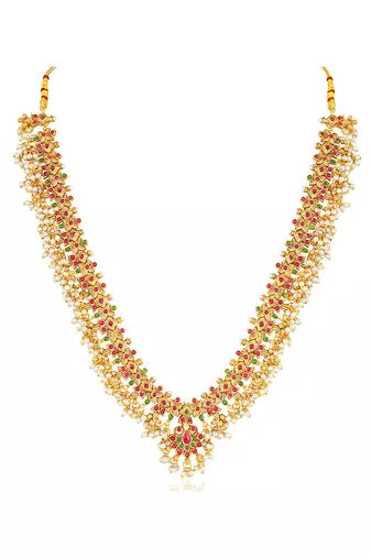 Faux ruby studded gold plated ethnic kamarbandh belly chain jewellery for women & girls