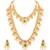 Gold plated faux emerald faux ruby & beads studded choker & long necklace earrings bridal set