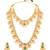 Gold plated faux emerald faux ruby & beads studded choker & long necklace earrings bridal set