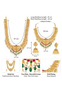 Gold plated faux ruby faux emerald & lariya studded necklace earrings bridal jewellery set 3