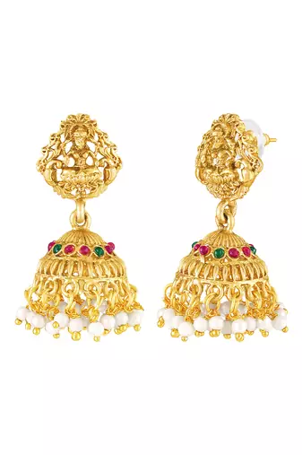 Gold plated faux ruby faux emerald & lariya studded necklace earrings bridal jewellery set