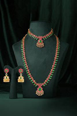 Gold plated faux ruby faux emerald studded ethnic belly chain kamarbandh jewellery for women 1