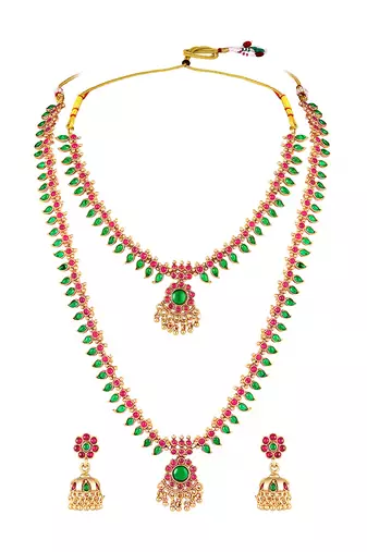 Gold plated faux ruby faux emerald studded ethnic belly chain kamarbandh jewellery for women