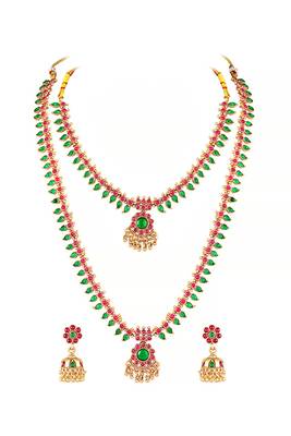 Gold plated faux ruby faux emerald studded ethnic belly chain kamarbandh jewellery for women 4