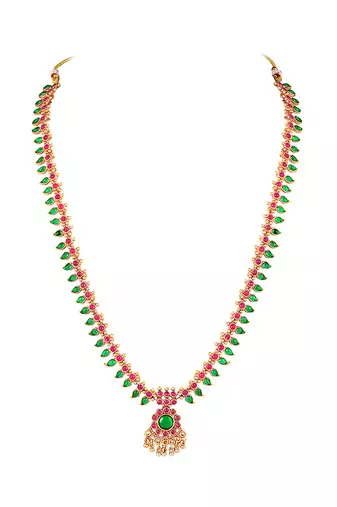 Gold plated faux ruby faux emerald studded ethnic belly chain kamarbandh jewellery for women