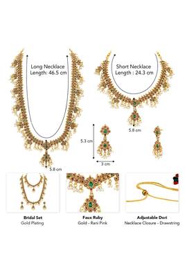 Gold plated faux ruby faux emerald & lariya studded necklace earrings bridal jewellery set 2