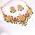 Gold plated faux emerald faux ruby & beads studded ethnic necklace earrings set jewellery for women & girls
