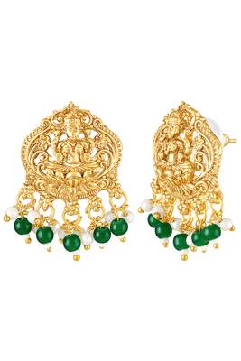 Gold plated faux emerald faux ruby & beads studded ethnic necklace earrings set jewellery for women & girls 4