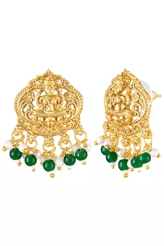 Gold plated faux emerald faux ruby & beads studded ethnic necklace earrings set jewellery for women & girls