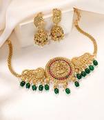 Gold plated faux ruby faux emerald studded traditional ethnic necklace earrings set jewellery gift for women