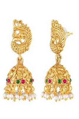 Gold plated faux ruby faux emerald studded traditional ethnic necklace earrings set jewellery gift for women 4