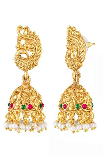 Gold plated faux ruby faux emerald studded traditional ethnic necklace earrings set jewellery gift for women