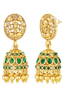 Gold plated faux ruby faux emerald studded long necklace earrings set jewellery for women 4