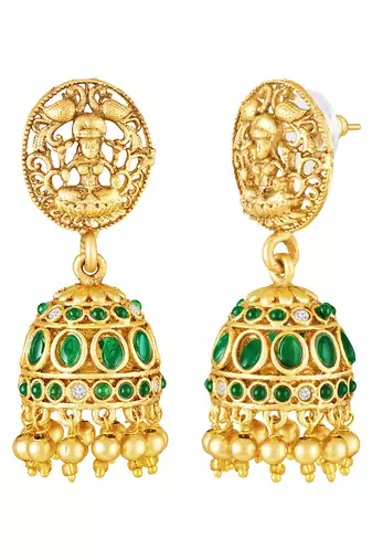 Gold plated faux ruby faux emerald studded long necklace earrings set jewellery for women