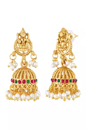 Gold plated faux ruby faux emerald & lariya studded necklace earrings set jewellery for women
