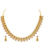 Gold plated cz faux ruby & faux emerald studded necklace earrings set jewellery for women