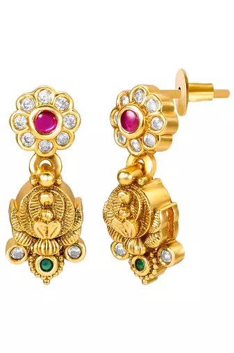 Gold plated cz faux ruby & faux emerald studded necklace earrings set jewellery for women