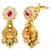 Gold plated cz faux ruby & faux emerald studded necklace earrings set jewellery for women