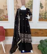 Black Color Embroidery Work With Fancy Lace Satin Gown Set