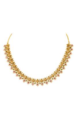 Gold plated cz faux ruby & faux emerald studded necklace earrings set jewellery for women 5