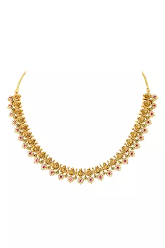 Gold plated cz faux ruby & faux emerald studded necklace earrings set jewellery for women