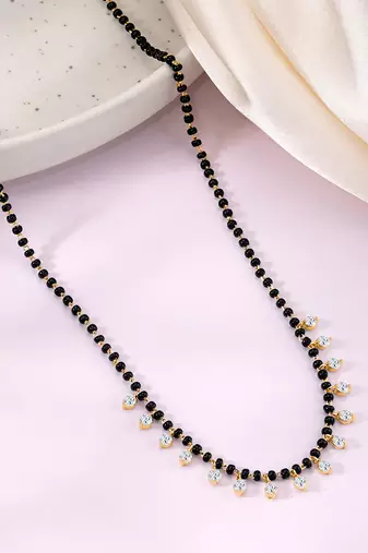 Gold plated crystal & beads studded mangalsutra stylish fashion jewellery for women