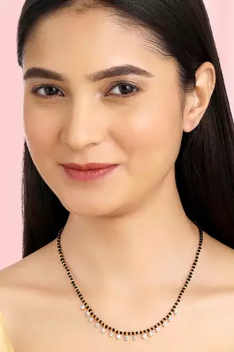 Gold plated crystal & beads studded mangalsutra stylish fashion jewellery for women