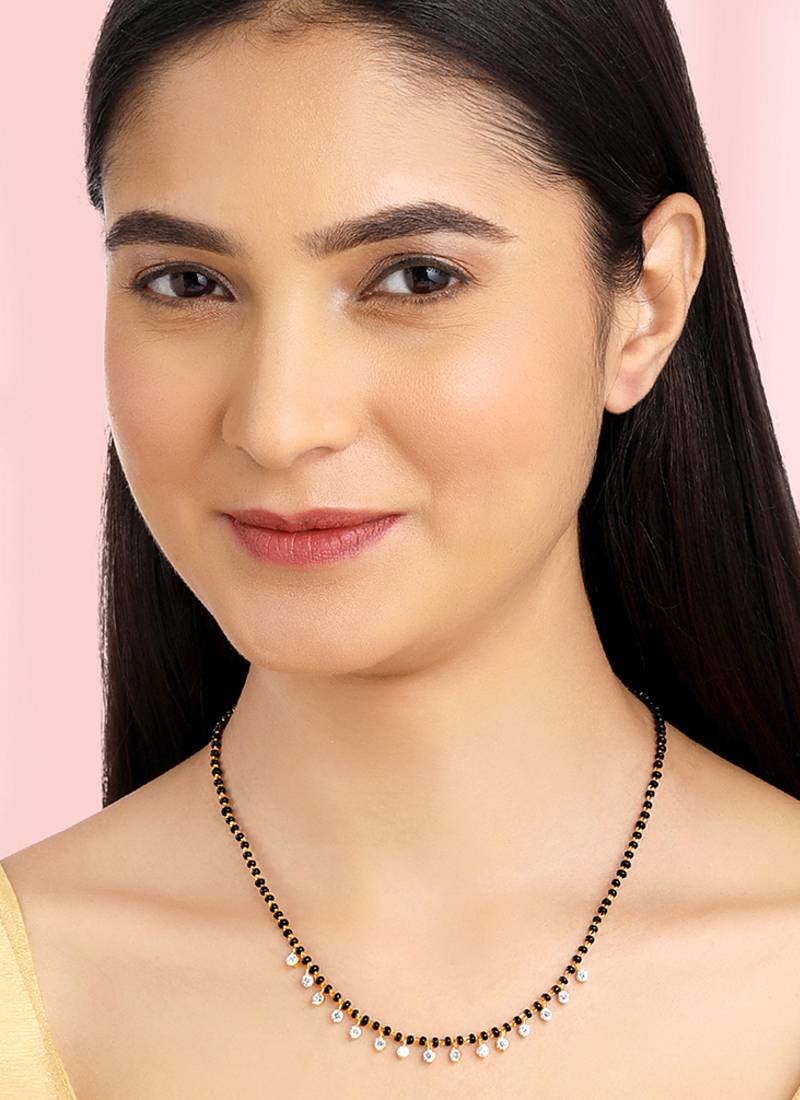 Gold plated crystal & beads studded mangalsutra stylish fashion jewellery for women