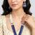 Cz blue beads & faux lapis lazuli studded long necklace earrings jewellery set for women