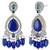 Cz blue beads & faux lapis lazuli studded long necklace earrings jewellery set for women