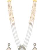 Gold plated white kundan & beads studded ethnic layered necklace earrings set jewellery for women & girls