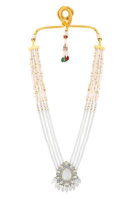 Gold plated white kundan & beads studded ethnic layered necklace earrings set jewellery for women & girls 2