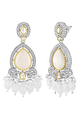 Gold plated white kundan & beads studded ethnic layered necklace earrings set jewellery for women & girls 5