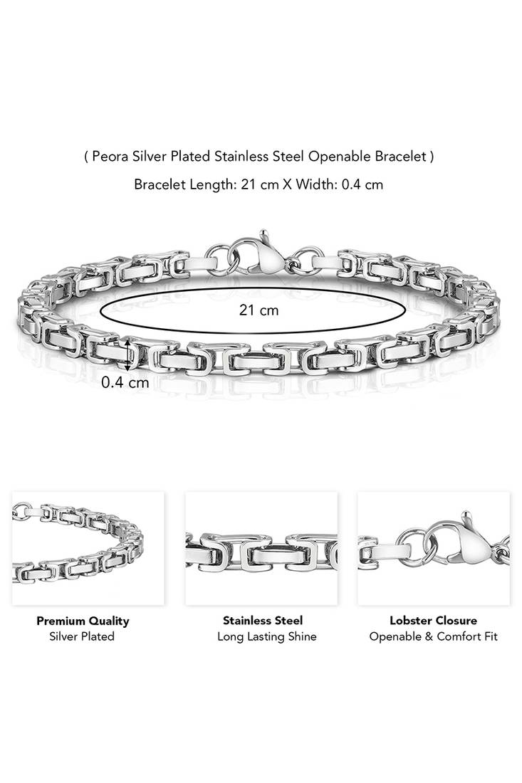 Stainless steel silver plated openable fancy bracelet stylish fashion jewellery gift for men