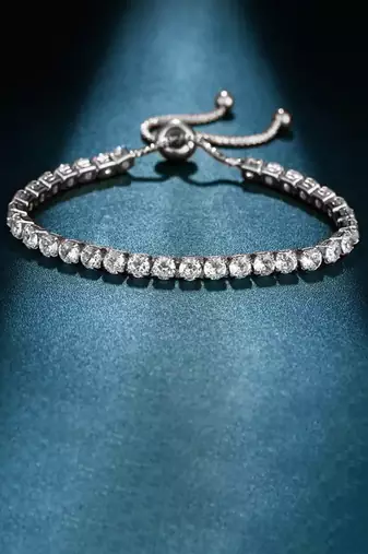 Silver plated cubic zirconia studded adjustable bracelet jewellery for girls & women (px8b37s)