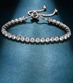 Silver plated cubic zirconia studded adjustable bracelet jewellery for girls & women (px8b37s)