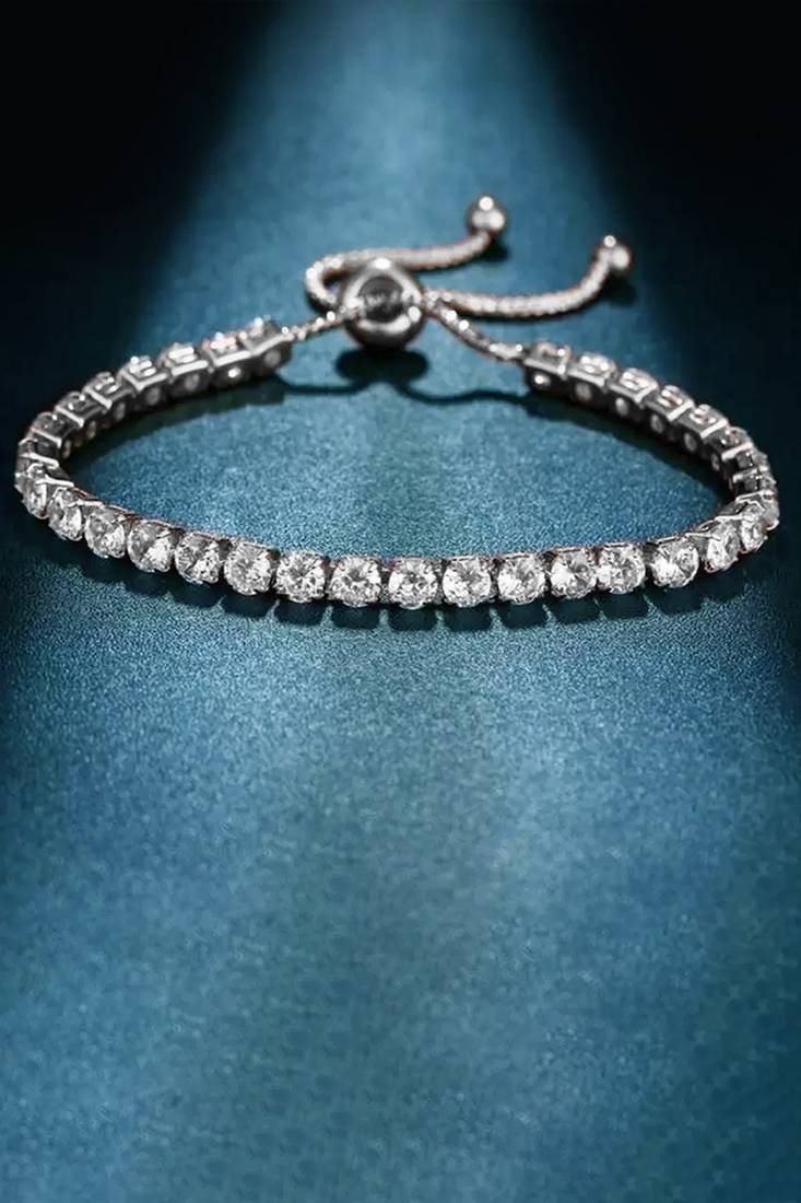 Silver plated cubic zirconia studded adjustable bracelet jewellery for girls & women (px8b37s)