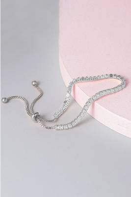 Silver plated cubic zirconia studded adjustable bracelet jewellery for girls & women (px8b37s) 2