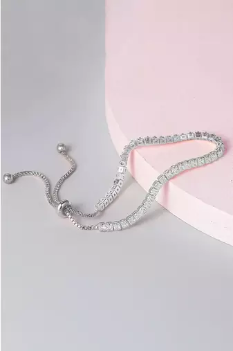 Silver plated cubic zirconia studded adjustable bracelet jewellery for girls & women (px8b37s)