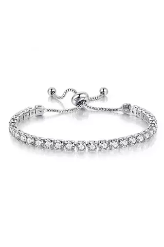 Silver plated cubic zirconia studded adjustable bracelet jewellery for girls & women (px8b37s)